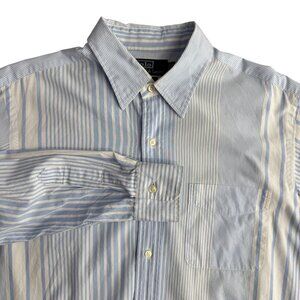 Polo Ralph Lauren Alcott Men Blue Stripe Button Up Shirt 16.5  Cotton Resortwear